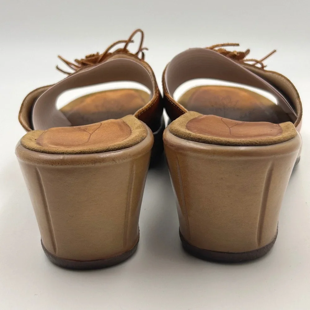 Dansko Wedge Slide Sandals Womens 39 8.5 Brown Leather Floral Boho Comfort Shoes